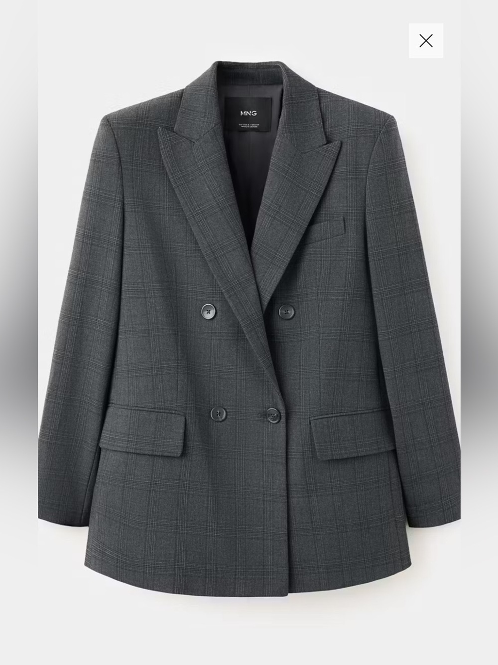 Mango Double-Breasted Gray Plaid Women's Blazer - medium